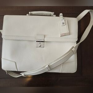 Tumi Leather Briefcase Satchel in White